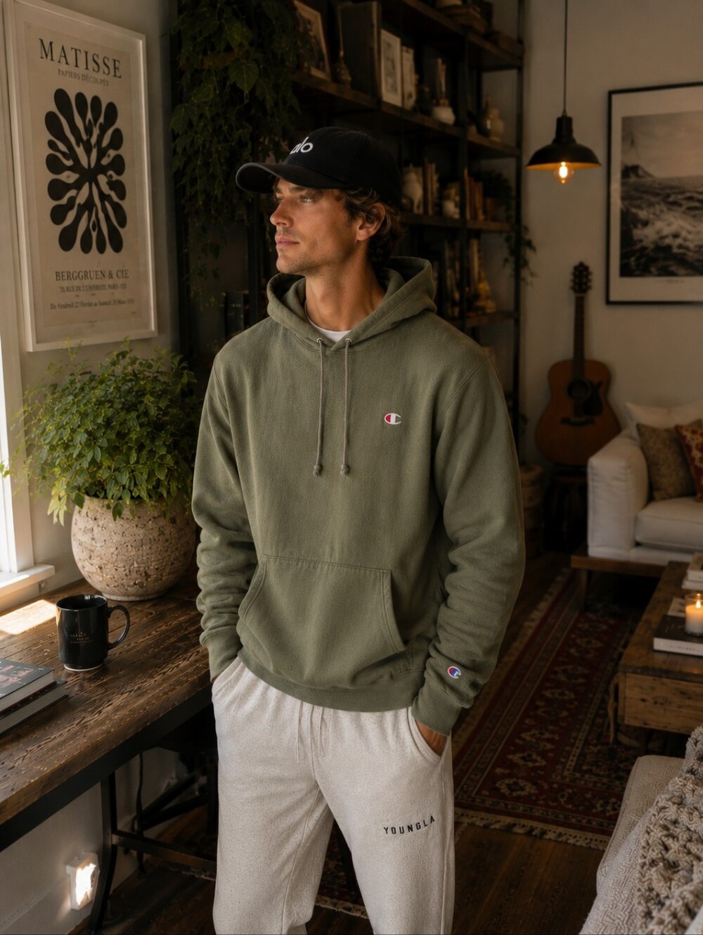Champion Reverse Weave Olive Green Hoodie